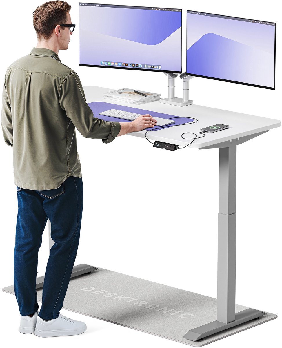 Desktronic HomeOne Zit-sta Bureau Elektrisch In Hoogte Verstelbaar, 140x70cm, Grijs/Wit, Stille Dubbele Motor, Hoogte 72-119cm