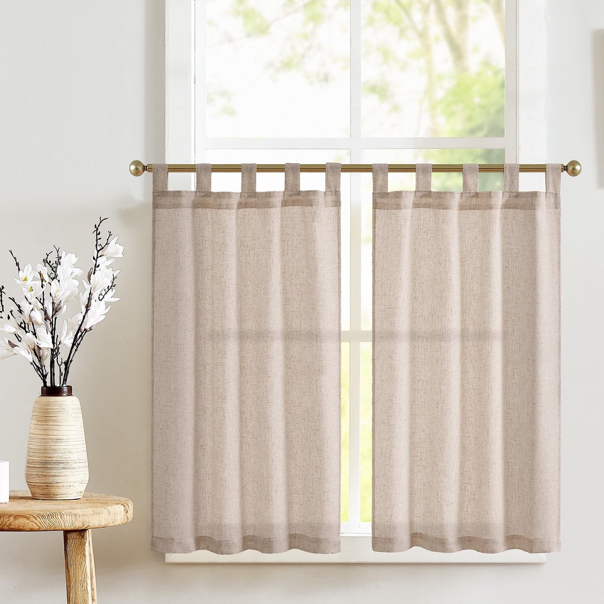 Unyqoos Charmante Semi-Transparante Keukengordijnen voor Landhuisstijl en Cottagecore - Set van 2, 65 x 60 cm Bruin