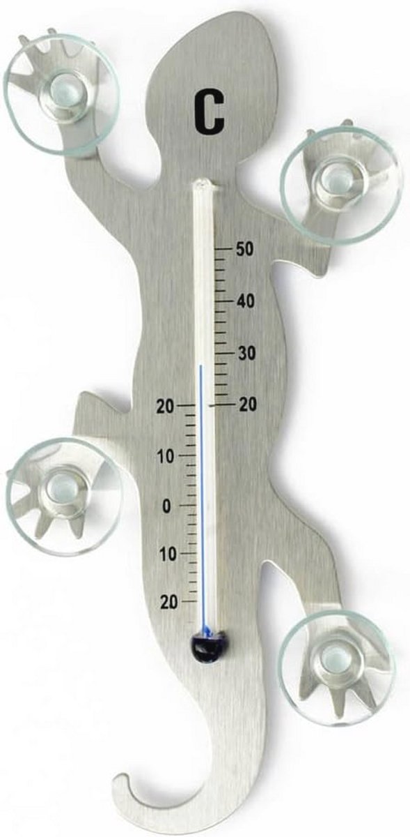 Roestvrijstalen Vensterthermometer met 4 Sterke Zuignappen - 14 cm