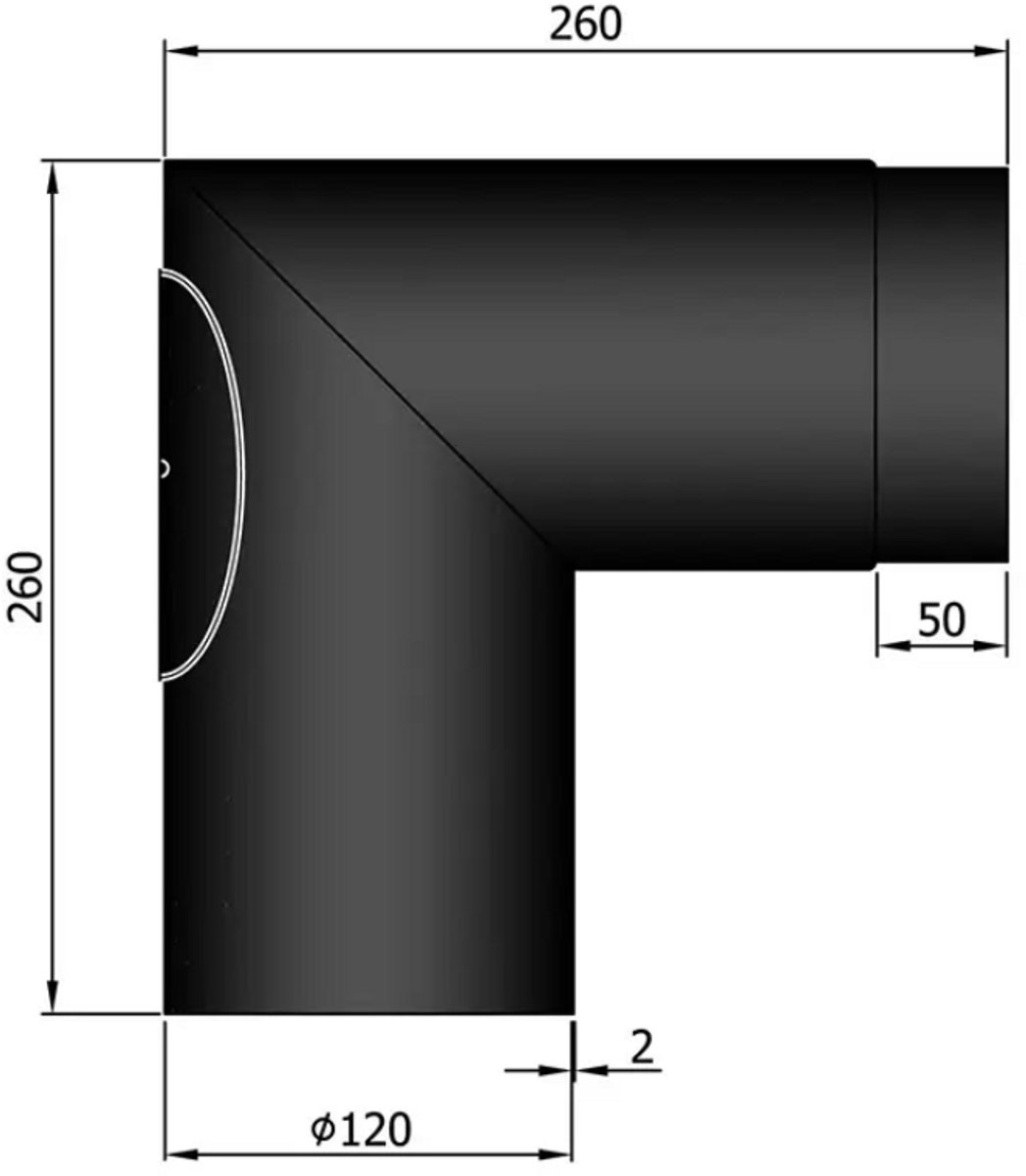 Kachelpijp Ø120 Bocht 90° met deur -zwart - staal 2mm