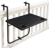 Goliving Balkontafel - Inklapbaar - Hangend - 60 x 40 cm - Verstelbaar in 3 hoogtes - Weerbestendig - 2 bekerhouders – Zwart