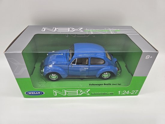 Volkswagen Kever - blauw - Beetle hard-top modelauto - Welly - schaal 1:24-27 = 16 cm - in originele doos