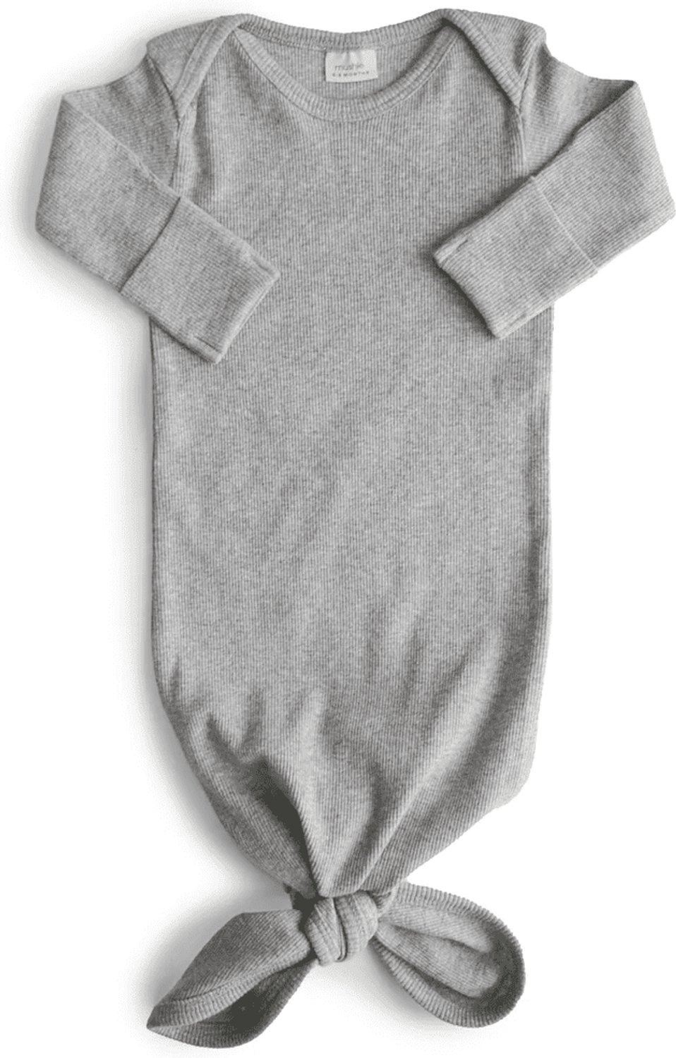 Mushie Baby Gown Ribbed Knotted | Grey Melange - 0-3M
