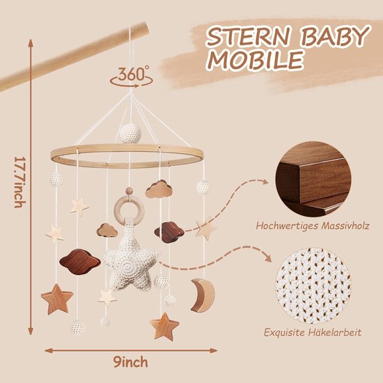 Mobile Lit Bébé Musical En Bois - Carillon Éolien Avec Cloche Suspendu Pour Berceau Garçon Et Fille