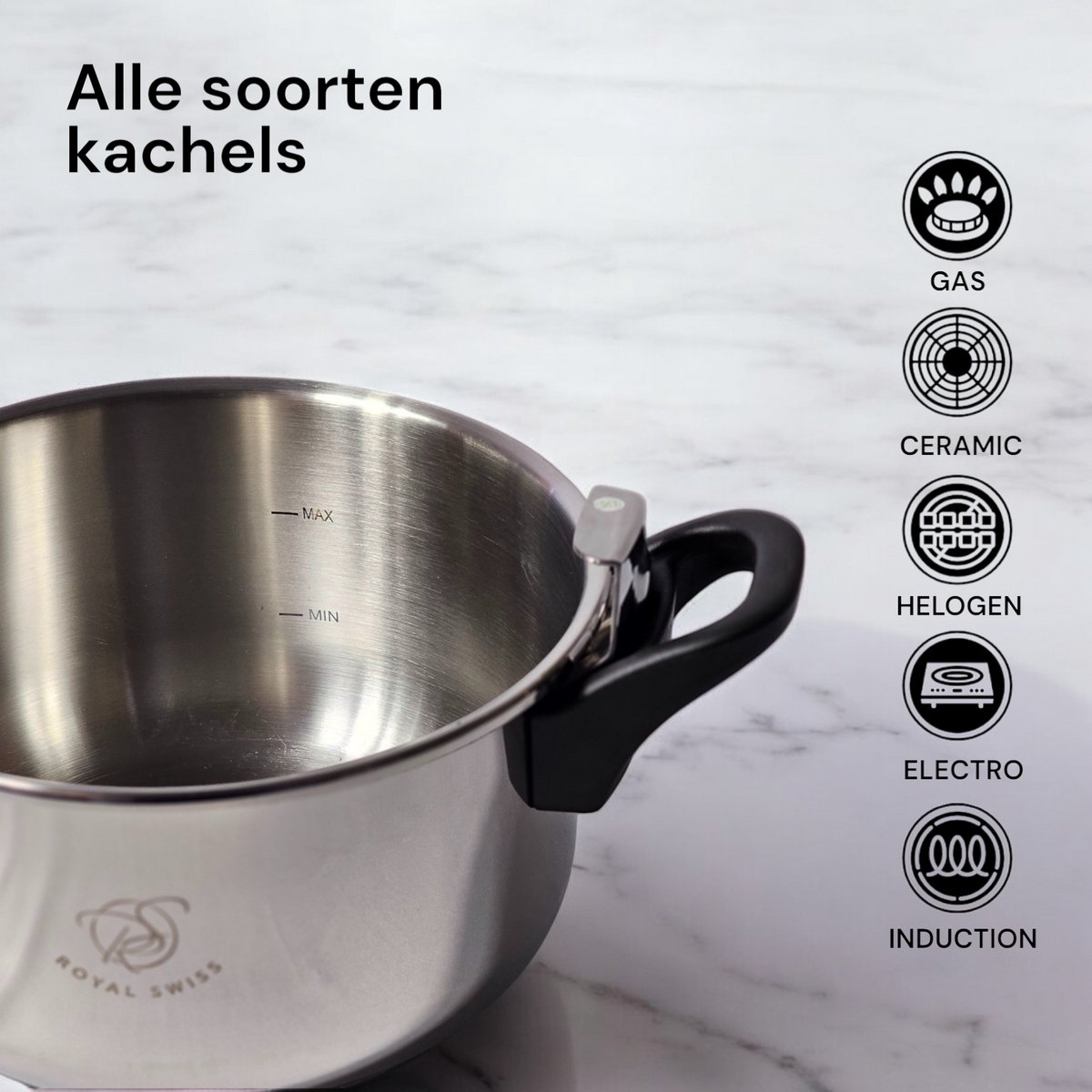 Royal Swiss® Snelkookpan – slowcooker – 10Liter – snelkookpan inductie – Pressure Cooker – stoommandje en Glazen Deksel – foto 7
