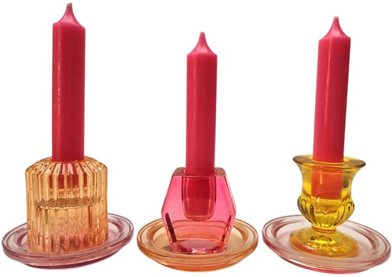 Glazen kandelaars voor dinerkaar in fuchsia set van 3 stuks Daan Kromhout
