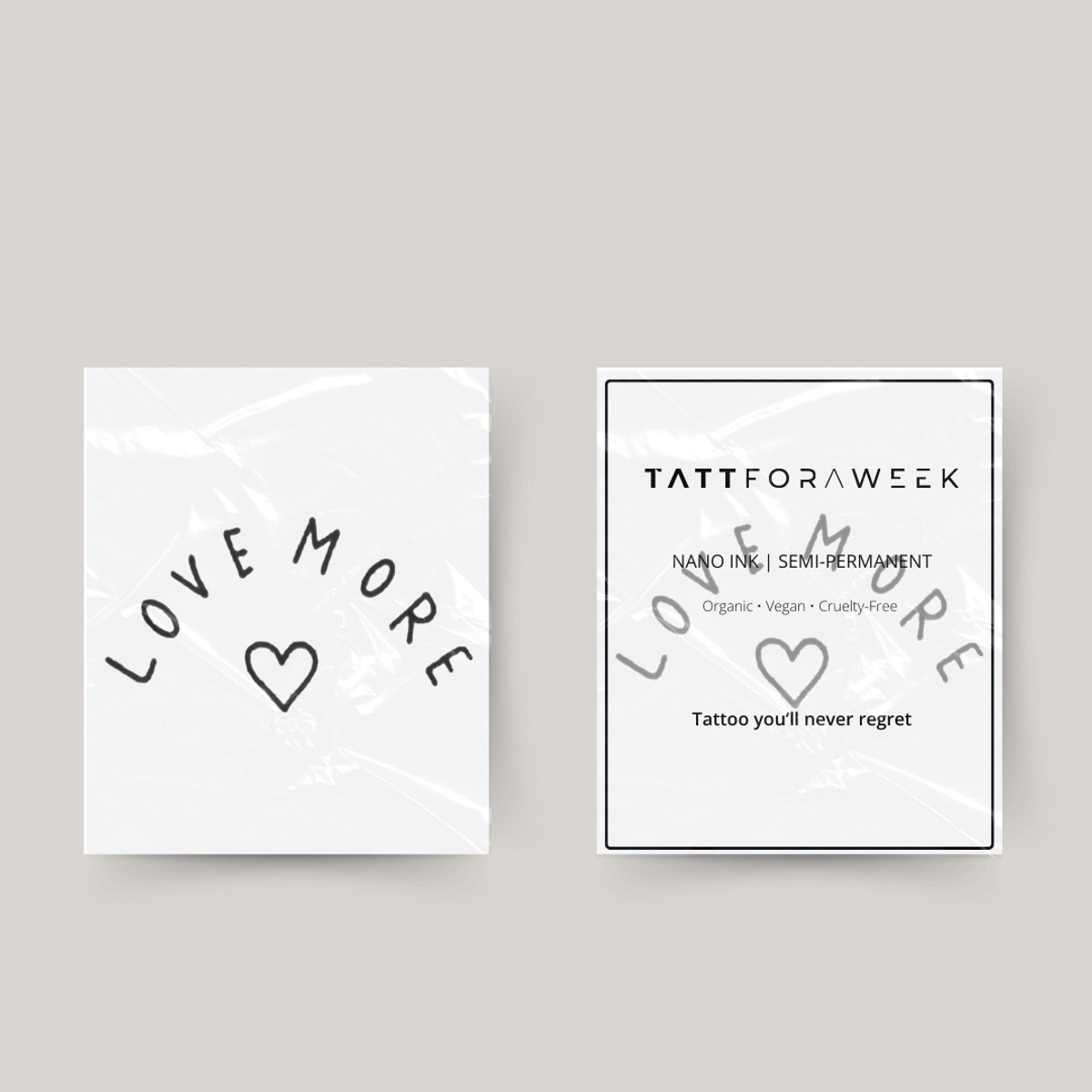 Tijdelijke tattoo love more | Neptattoo volwassenen | Tijdelijke tattoo voor volwassenen | Temporary tattoo | Plaktattoos voor volwassenen | Neptattoos | Probeer zorgeloos een tattoo | tattforaweek
