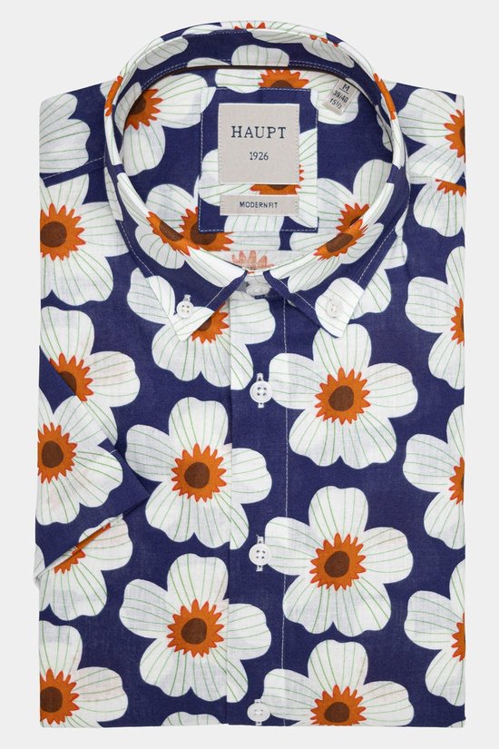 Haupt korte mouw design shirt blauw flowers