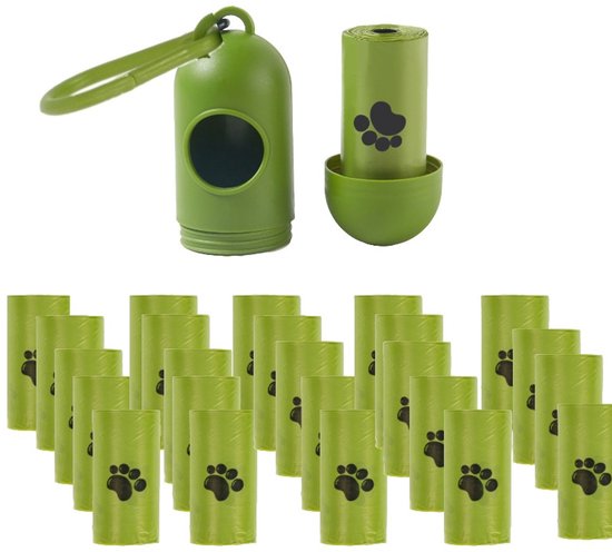 Sacs à déjections canines Ceruzo avec distributeur - Biodégradables - 30 rouleaux de 20 sacs - Support - Vert olive