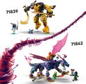 Gouden robot met boog en paarse draak met ruiter, genummerd 71839 en 71842.