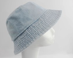 Bucket Hat - Effen 100% Katoen - UV Bescherming - Vissershoed - Unisex - Licht jeans Blauw Denim