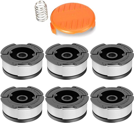Fil de tondeuse - Paquet de 6 - Fil de coupe - Fils de rechange - Bobines de fil - Pour Black Decker, Bekasa AF-100-3ZP et A6481 - Longueur 30 pi - Remplace les bobines des séries GL280 et GLC1825N - avec capuchons et ressorts - Blanc