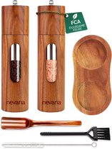 Nevana Luxe Peper -en Zoutstel set - Acaciahout - Instelbare maalgraad - Zoutmolen - Pepermolen - Keukengerei - Barbecue - BBQ accessoires - Incl. Navulschep & Reinigingsborstel