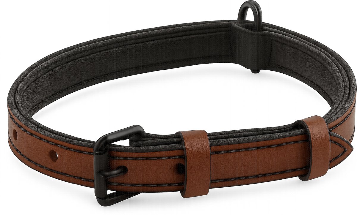 Bol.com Brute Strength - Luxe leren halsband hond - Bruin met zwarte stiksels - S - (26 - 33 cm) x 1,5cm - honden halsband - hon... aanbieding