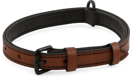 Brute Strength - Luxe leren halsband hond - Bruin met zwarte stiksels - S - (26 - 33 cm) x 1,5cm - honden halsband - hondenhalsband - halsband hond leer - leren honden halsband - stoere honden halsband - leren hondenhalsband