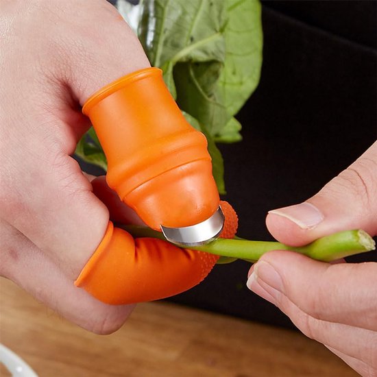 2-delige vingerplukkerset - Duimbeschermer - Tuinsplijter - Nagelbeschermer - Gereedschap voor het plukken van tuinfruit, planten, pepers, groenten, bonen, aardbeien - Draagbaar plukken - Oranje van Merkloos	 — afbeelding 3
