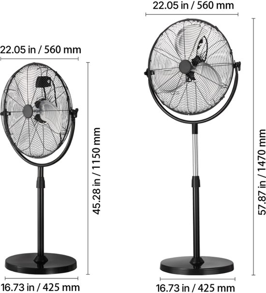 Ventilateur industriel sur pied, diamètre 560 mm, hauteur réglable de 115 à 147 cm
