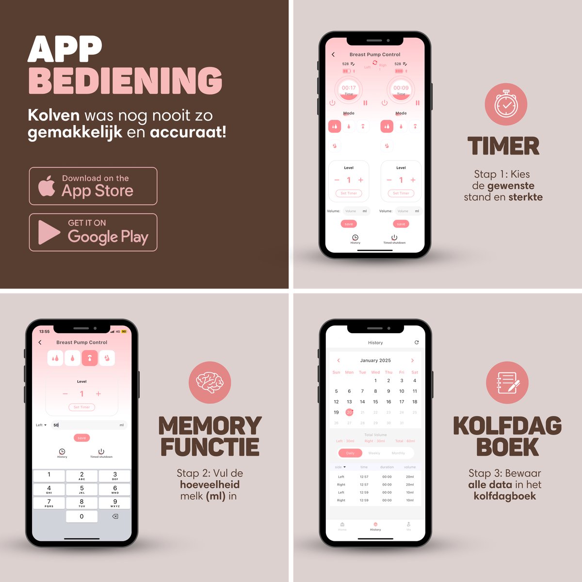 Vulpes Goods® BabyCare - Elektrische Draadloze Borstkolf - Handsfree & Draagbaar - met APP bediening - BPA-Vrij - Incl. Borstschildverkleiners, 30 Moedermelk Bewaarzakjes, Reistas & Kolfdagboek - PRO V2 thumbnail 5
