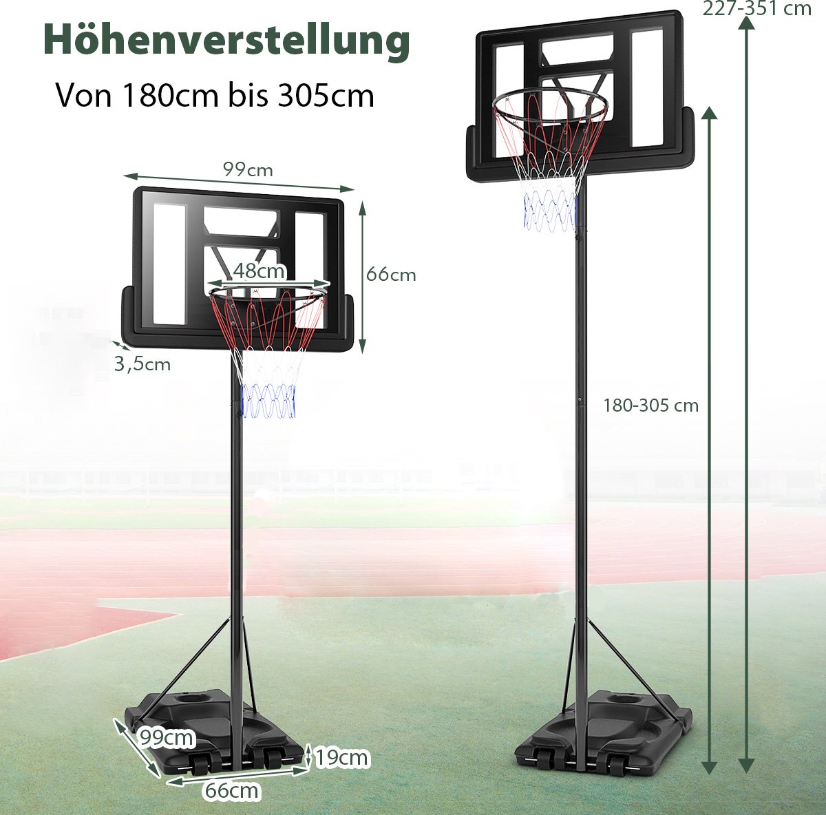 COSTWAY Basketbalstandaard, 200 305 Cm, In Hoogte Verstelbaar Basketbalkorf Met Standaard Oprolbaar Korfinstallatie Geschikt Voor Binnen En Buiten 1726299735