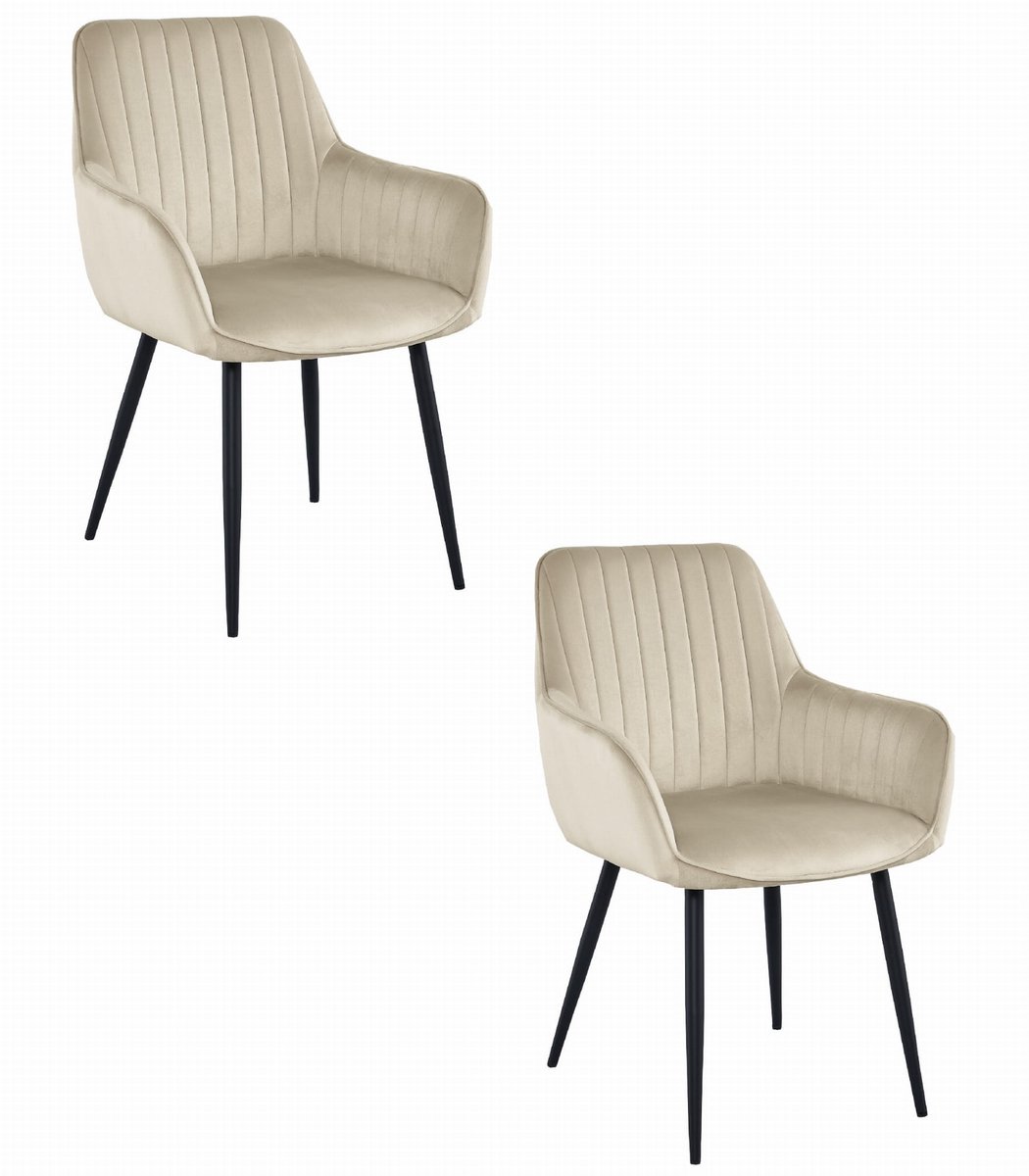 SOLDEN stoel - beige fluweel / zwarte poten x 2