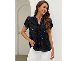 Damesoverhemd Bedrukt Top Casual Shirt Damesblouse V-hals Korte Mouw Shirt