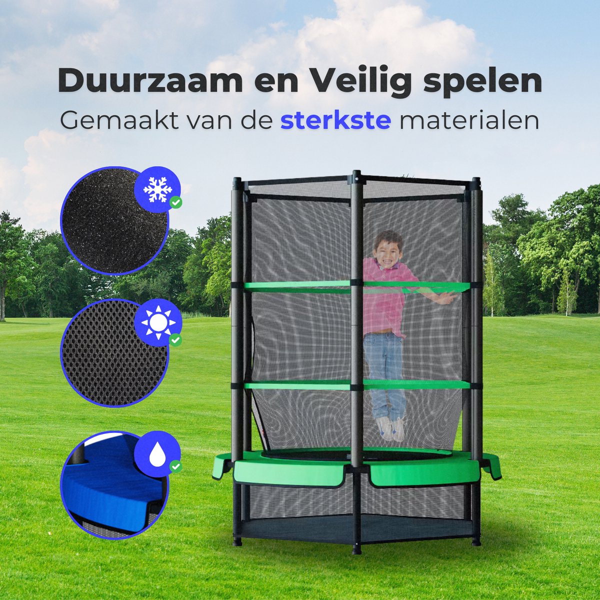 RocketJump LF14 Trampoline - Inclusief veiligheidsnet - Kindertrampoline 140 cm - Groen — afbeelding 6