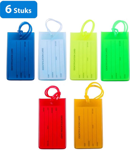 Traveltime - Siliconen Bagagelabel voor Koffers en Bagage - Reislabel - - Adreslabels - Luggage Tag - 6 Stuks - 6 Willekeurige Kleuren