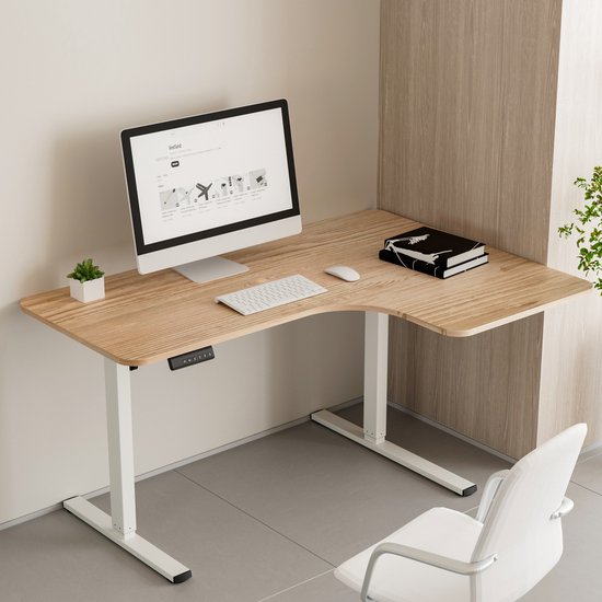 Vestland Zit-Sta Bureau Elektrisch - Hoekbureau L-vormig - Eiken Wit