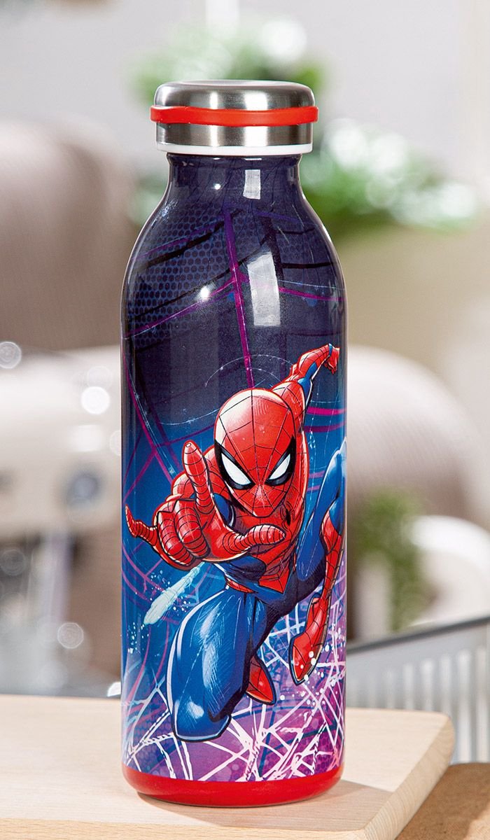 Gourde isotherme SPIDER-MAN – pour enfants avec paille 460 ml sans BPA – asile, école primaire – acier inoxydable, maintien température jusqu'à 24h