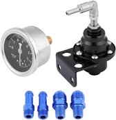 CarBole Auto brandstofdrukregelaar instelbaar, 1-140 psi instelbare benzinedrukregelaar aluminiumlegering met manometerslang