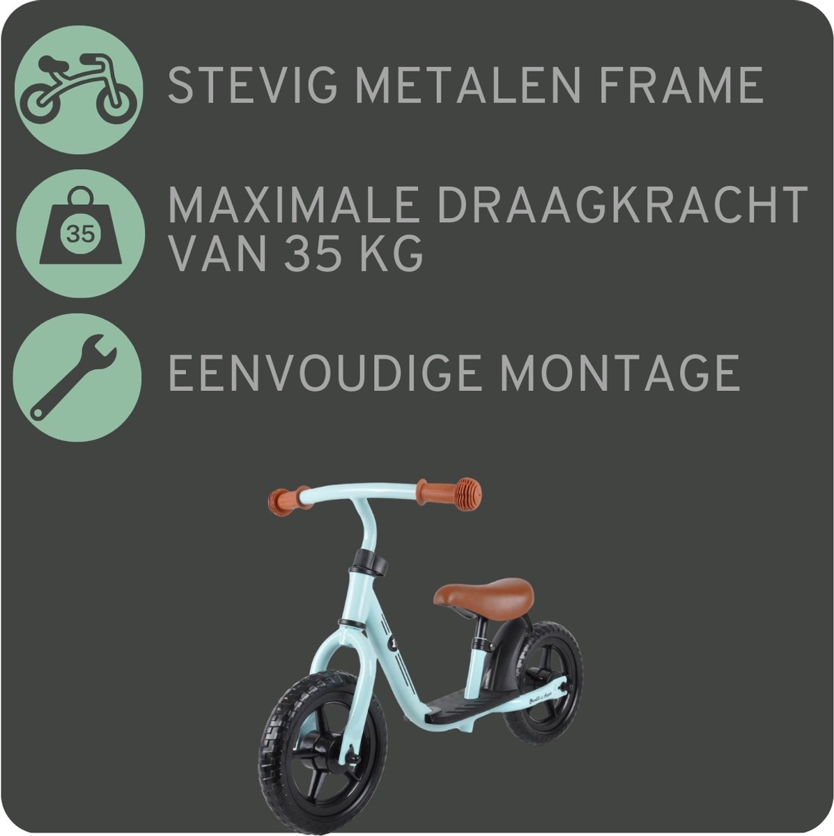 Bandits & Angels Metalen Loopfiets Starter Mintgroen met Voetenplank vanaf 2 Jaar - Limited Edition - Mintgroene Loop Fiets - Verstelbaar Zadel 29 tot 39 cm - Voor Jongens en Meisjes - Compact en Veilig - Lage Instap met Voetenplank — afbeelding 3