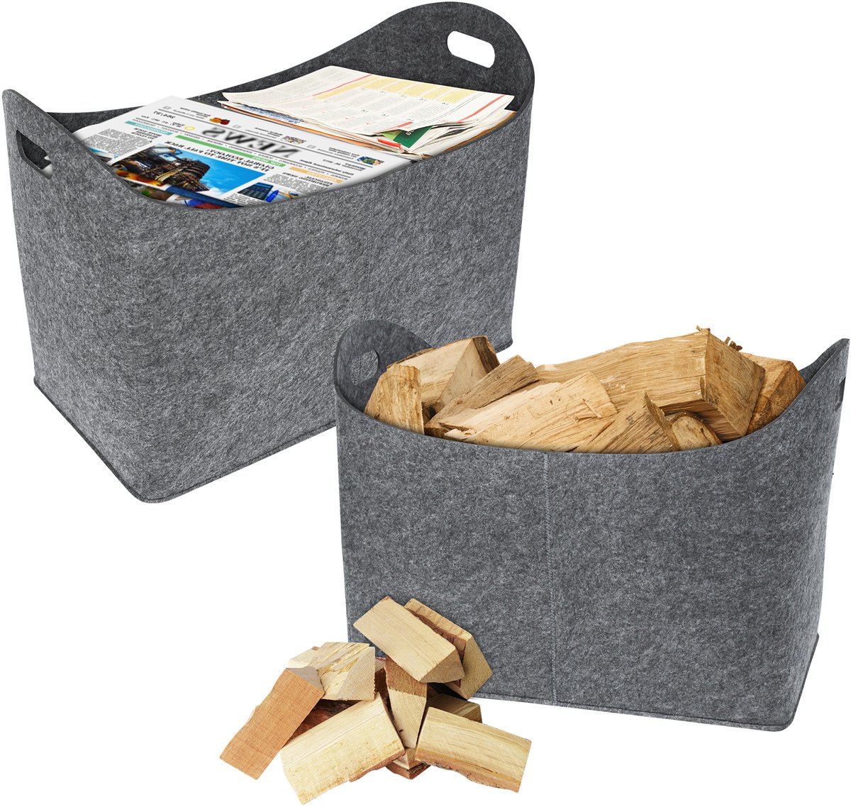 2x vilten tassen brandhoutmand draaghengsels houtmand voor brandhout vilten mand 5mm houtmand boodschappenmand opbergmand (55 x 30 x 40 cm, lichtgrijs)