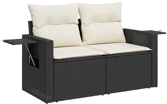 vidaXL - 5 pièces - Ensemble de salon - avec - coussins - poly - rotin - noir