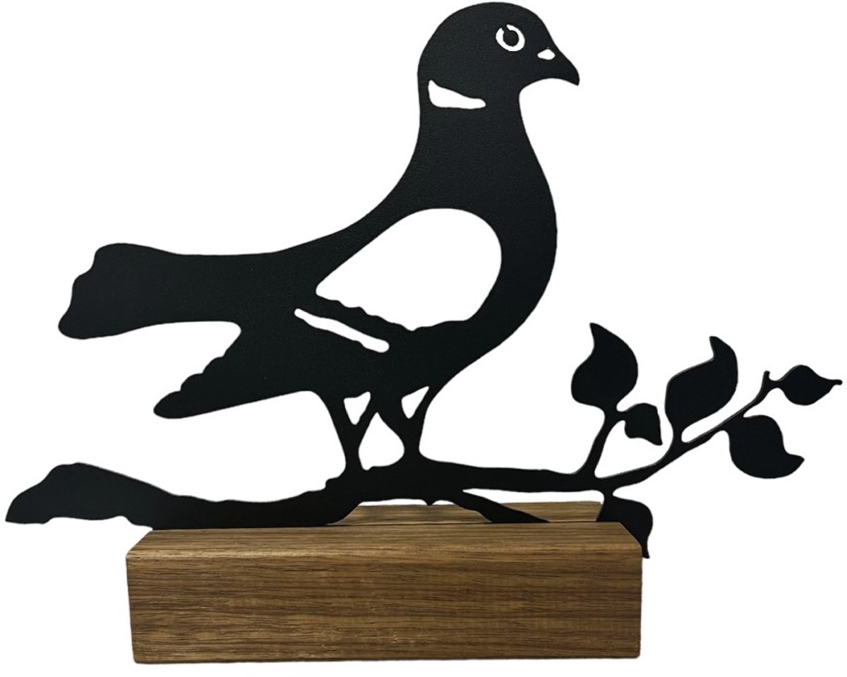 Duif urn - mini urn - metaal in houten sokkel - ca. 20cm groot - uniek Nederlands design en productie