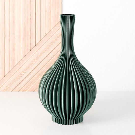 Fleuriek Vaas - Glanzend groen - H40 cm - Vaas voor zijden bloemen of kunstbloemen - Woonaccessoires voor droogbloemen - 3D geprinte vaas van gerecycled kunststof