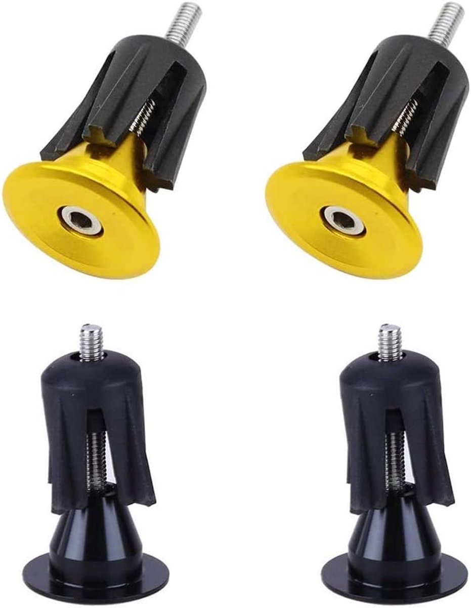 Cycling Stuurdoppen - 2 paar - Fietsstuurdop - Eindkappen voor fietsstuur - Aluminiumlegering - Opschroefbare Stuurdoppen - Voor ⌀ 22-24mm Sturen - Zwart/Goud - Voor racefiets en mountainbike