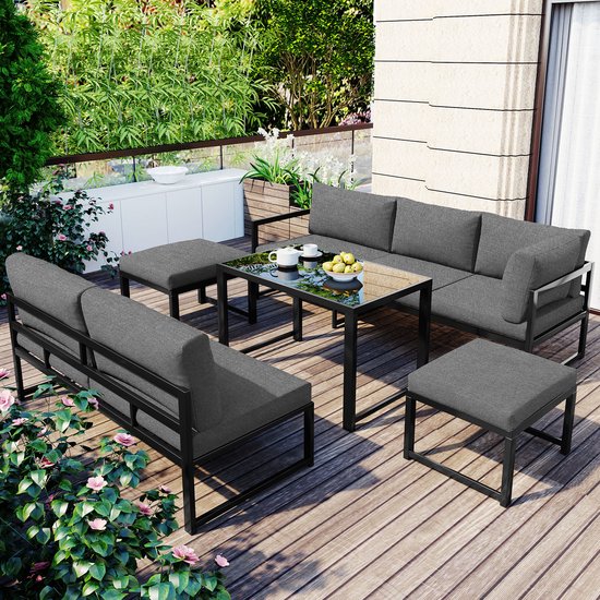 Tuinloungestoelen set - aluminium zitgroep voor tuinbalkon - 4-voudig verstelbare rugleuning - grijs