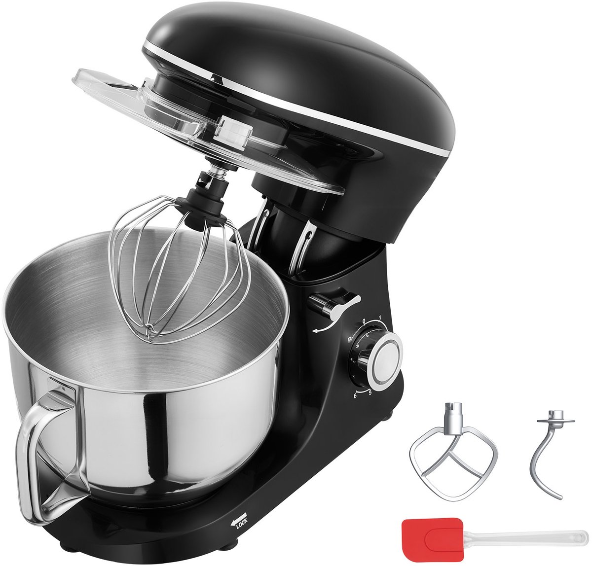 Keukenmachine, 8,3 QT Deegmixer, 1400 W, 6+P Snelheden, Keukenmachine met Kantelbare Kop en Roestvrijstalen Kom, Deeghaak, Garde, Platte Klopper, Schraper
