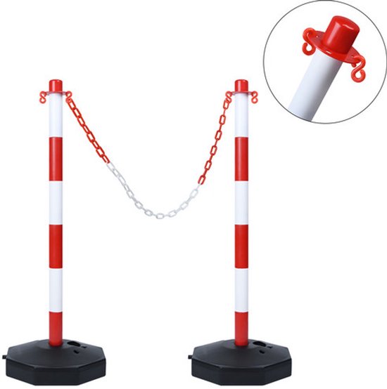 2 poteaux Garde-corps en plastique Clôture Poteau de séparation Poteau d'isolation Garde-corps Rouge Zwart - Chaîne de 1,4 m incluse