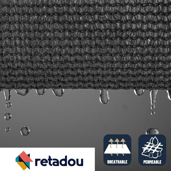 Retadou - Zonnezeil, vierkant, 2,5 x 2,5 m, ademend, waterdoorlatend, zonwering, weerbescherming, windscherm, van HDPE, met uv-bescherming, voor terras, balkon, tuin, grijs, antraciet