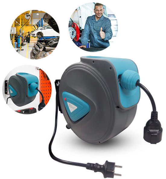 Enrouleur de câble automatique, 20 m, câble électrique, rallonge, enrouleur de câble automatique, enrouleur de câble mural