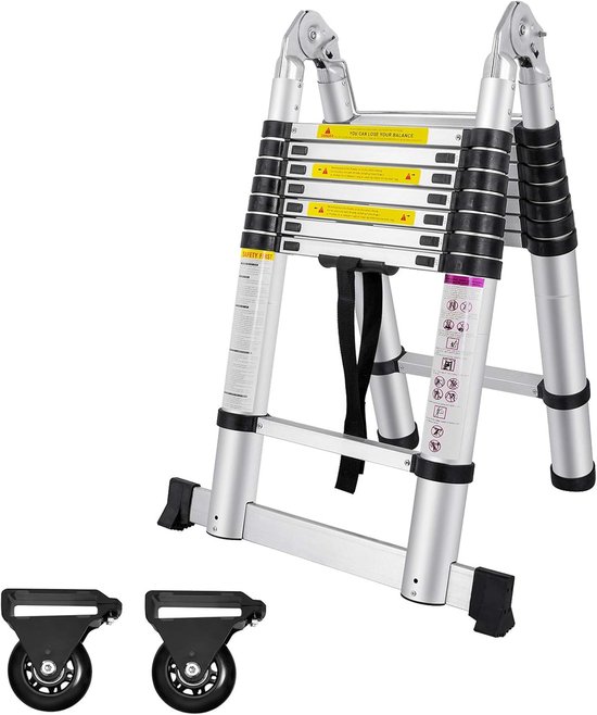 Professionele aluminium telescopische ladder, 4/7/14 treden, ombouwbare trapladder, multifunctionele ladder