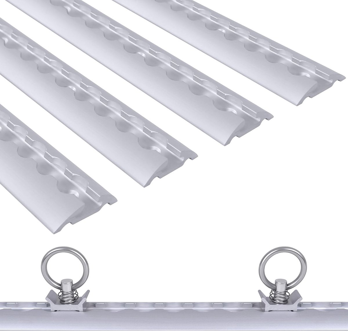 Aufun Camperaccessoires, 1m Aluminium Airline Rail Bevestigingsogen Met 10 Eenvoudige Aluminium Fittingen, Halfronde Bevestigingsrails Voor Aanhangers, Vrachtwagens En Bestelwagens, Zilver, Set Van 4
