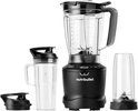 Zwarte Nutribullet blender met kan, beker en deksels.