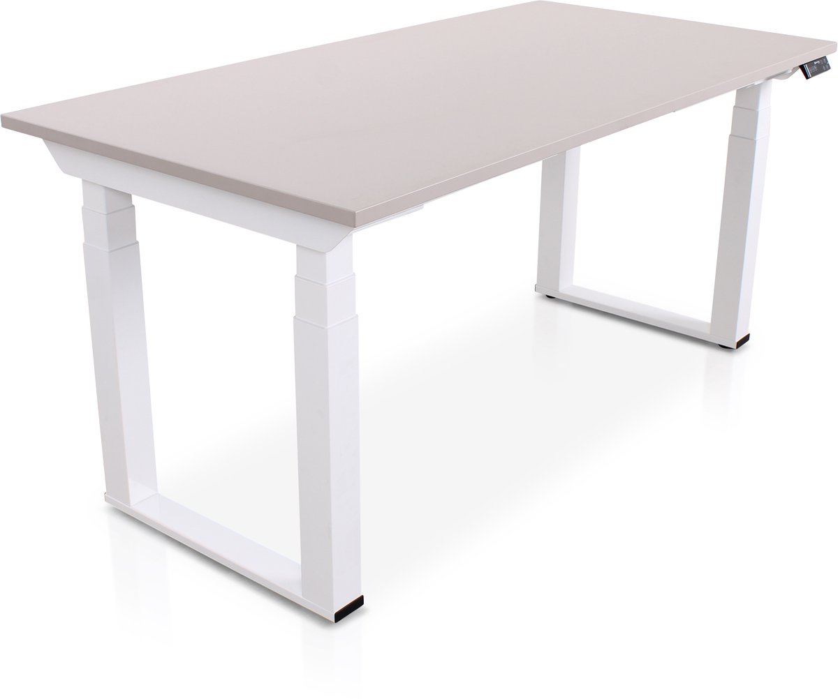 Multi Ratio Lineaflex MRC SOLID Zit-Sta Bureau – Elektrisch Verstelbaar – 160x80 cm – Blad Sand Grey – Wit Frame – ARBO Norm NEN-EN 527 – Met memorybediening – 200 KG Draagvermogen – 130 cm Hoog
