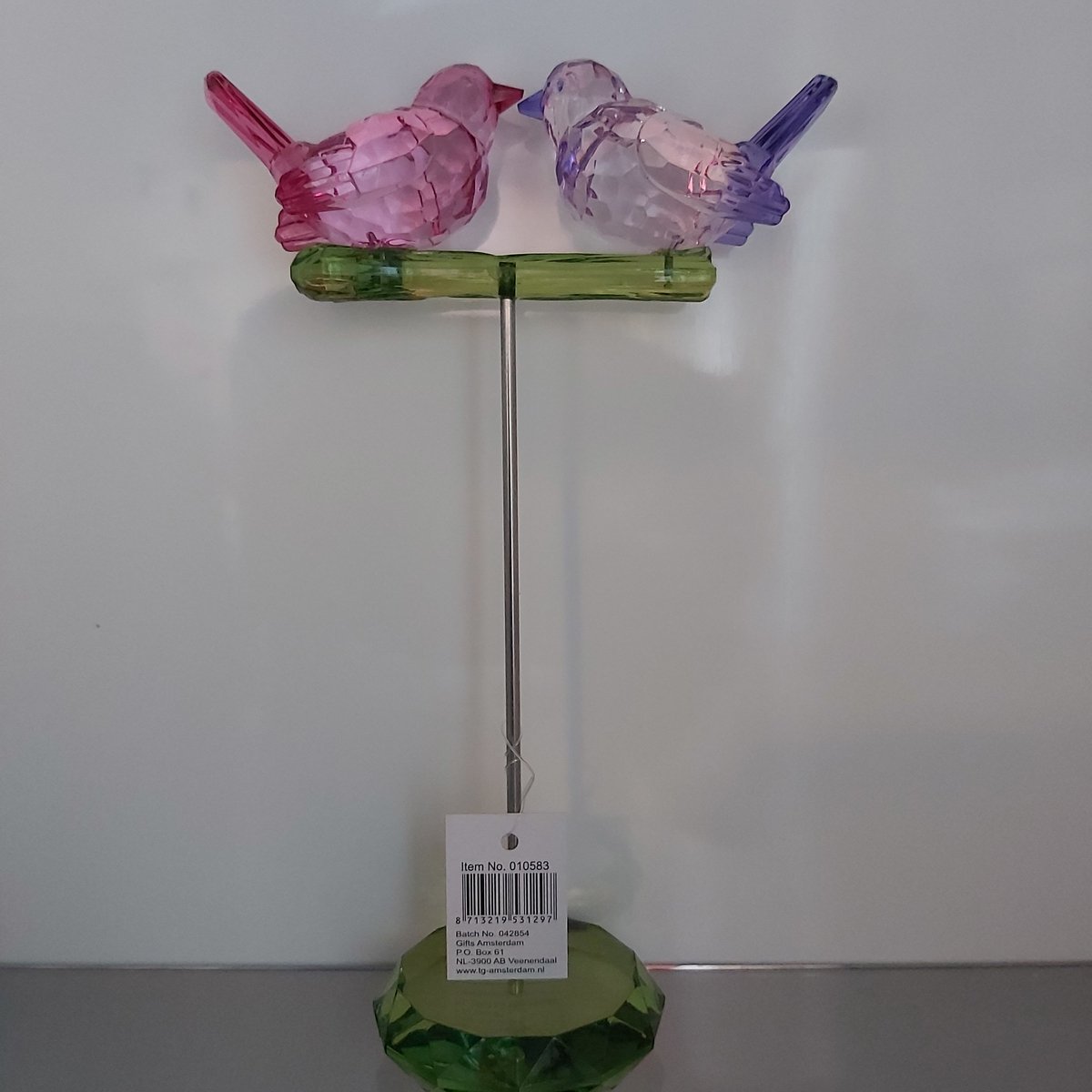 Sculptuur vogels op tak L20xB8xH6cm roze/paars