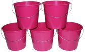 HL - huishoudemmer - emmer - 10 liter - set van 5 - roze - kunststof - stalen handvat