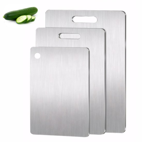 3 stuks titanium snijplank, 304 roestvrij stalen snijplank, titanium snijplank, 2024 eersteklas titanium snijplanken, voor de keuken, buiten, camping, wandelen, 29 x 20 cm, 34 x 23 cm en 39 x 28 cm