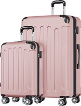 Bol.com TRVLMORE Kofferset - 2 Delig - 38L Handbagage + 110L Ruimbagage - Lichtgewicht - Trolley - Reiskoffer Set - Roségoud aanbieding