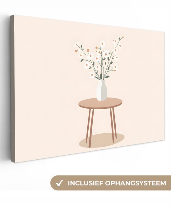 Tableau sur toile 120 x 80 cm - Décoration murale exclusive Vase - Fleurs - Pâquerettes - Beige - Décoration murale salon - Décoration chambre à coucher - Accessoires de chambre - Tableaux sur toile